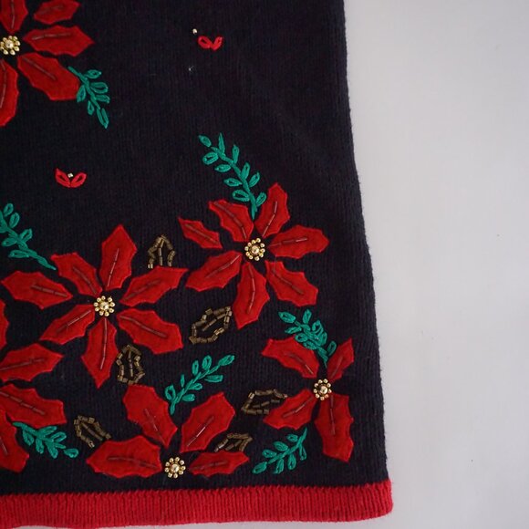 Vintage Bobbie Brooks Black Red Poinsettia Floral Holiday Embroidered Vest L - Picture 4 of 9